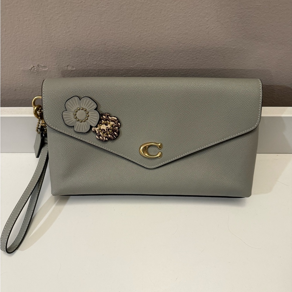 Coach Gray Wristlet with Floral accents beautiful like new